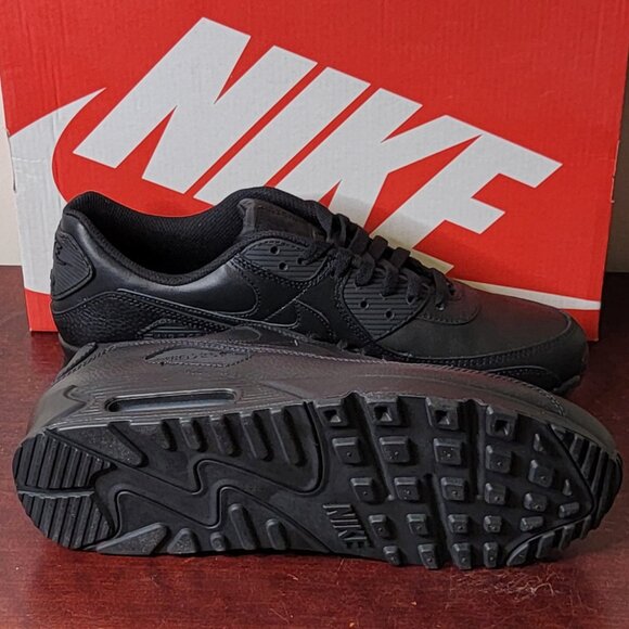 SIZE 12 - Nike Air Max 90 "Triple Black" Leather Sneakers NWT - Picture 2 of 8
